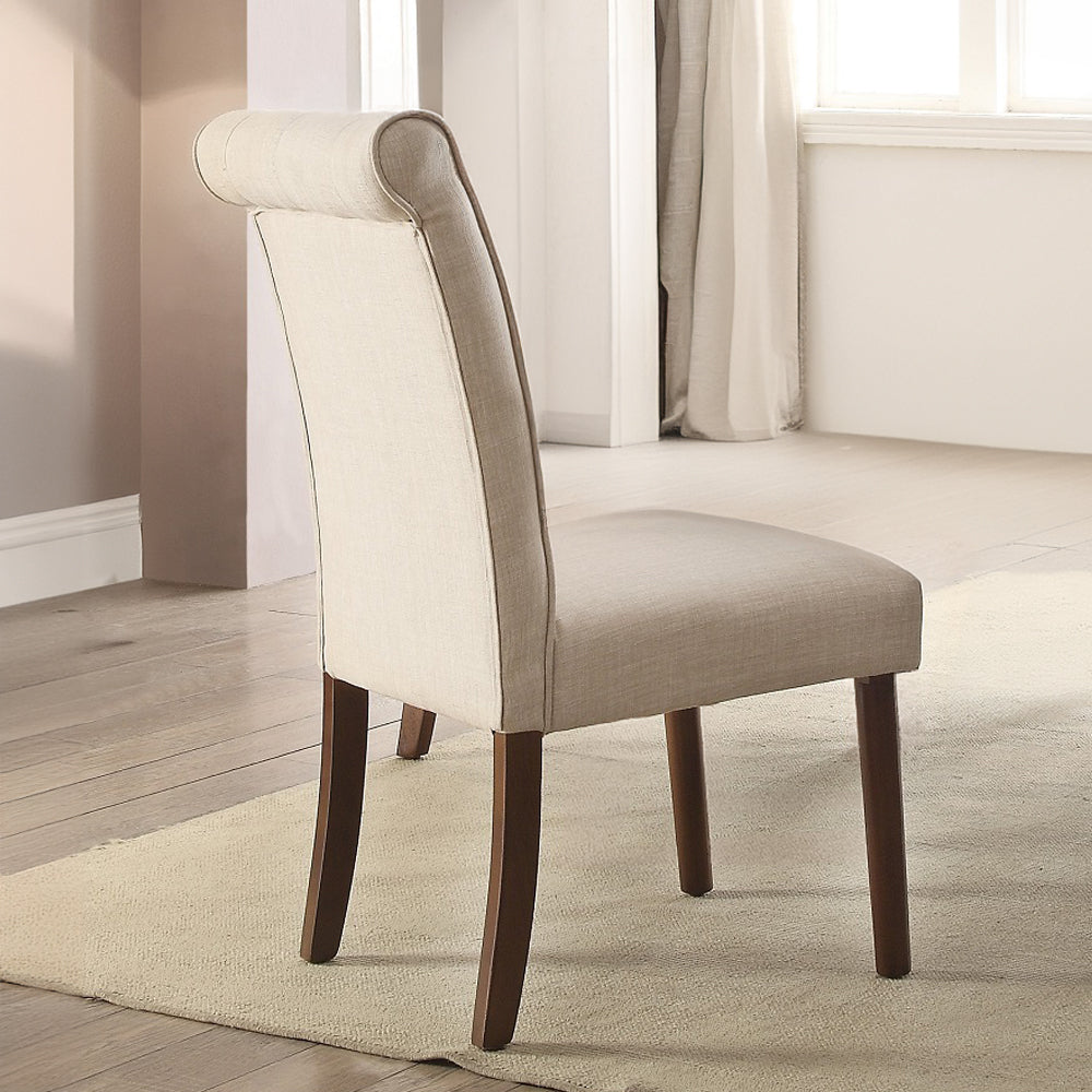 Gasha Beige Linen & Walnut Finish Side Chair (Set-2)