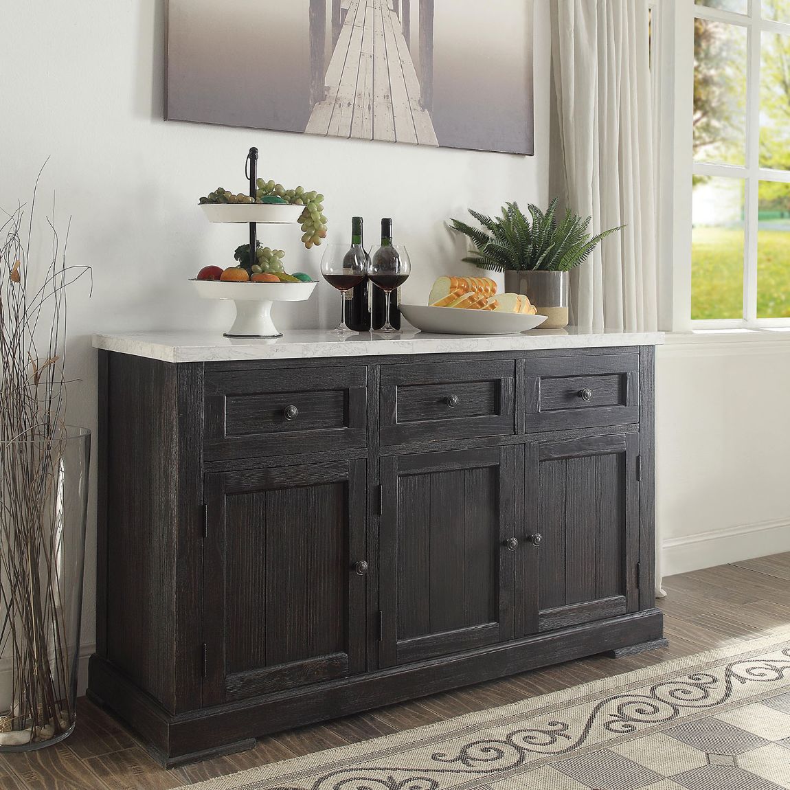 Nolan White Marble Top & Salvage Dark Oak Finish Server