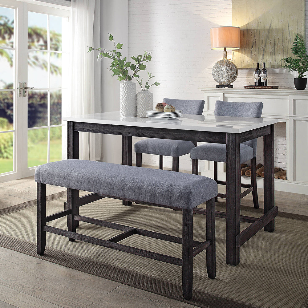 Yelena Marble Top & Weathered Espresso Finish Counter Height Table