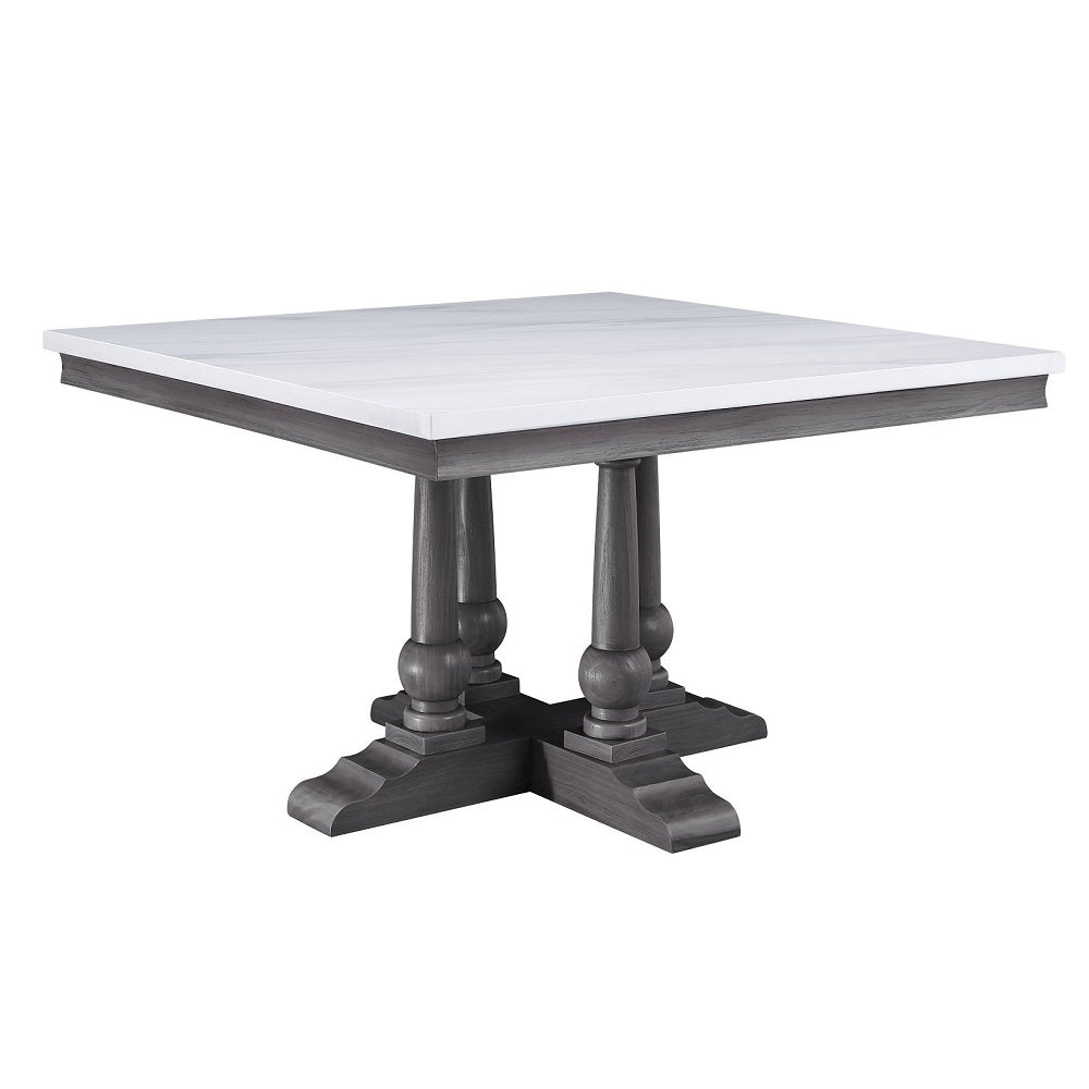 Yabeina Marble Top Top & Gray Oak Finish Dining Table