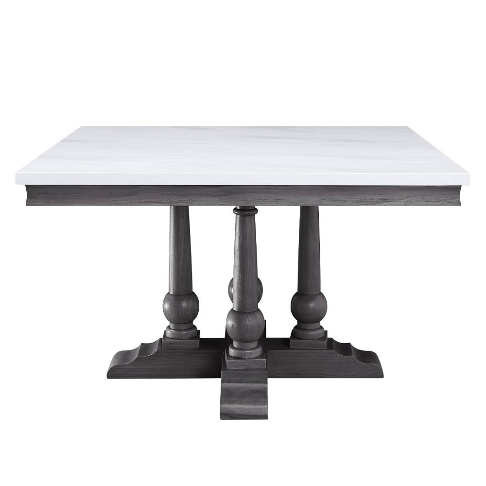 Yabeina Marble Top Top & Gray Oak Finish Dining Table