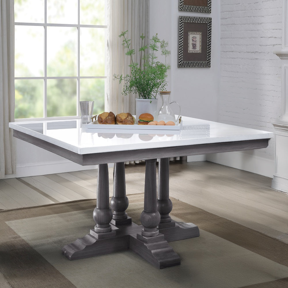 Yabeina Marble Top Top & Gray Oak Finish Dining Table