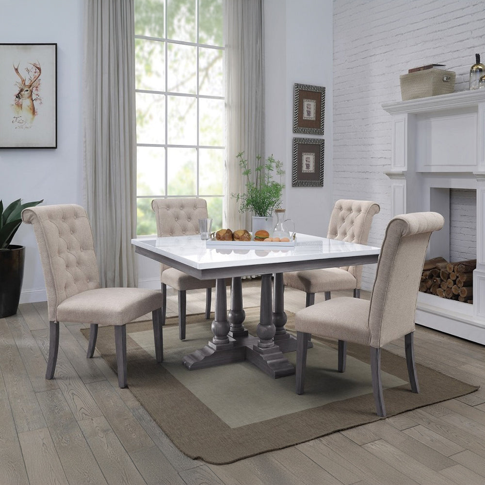 Yabeina Marble Top Top & Gray Oak Finish Dining Table