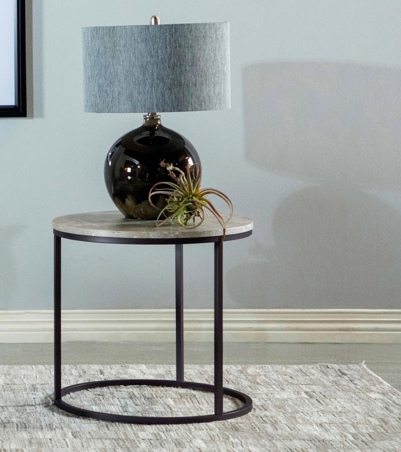 Lainey Faux Marble Round Top End Table Grey And Gunmetal