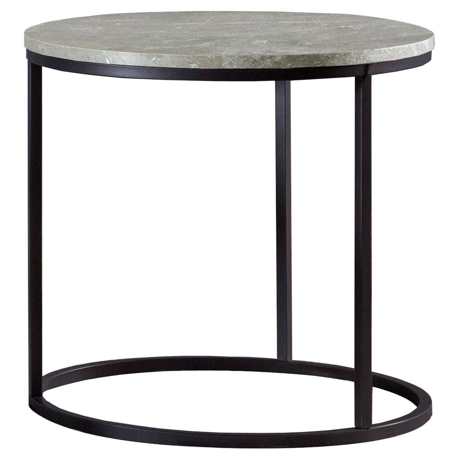 Lainey Faux Marble Round Top End Table Grey And Gunmetal