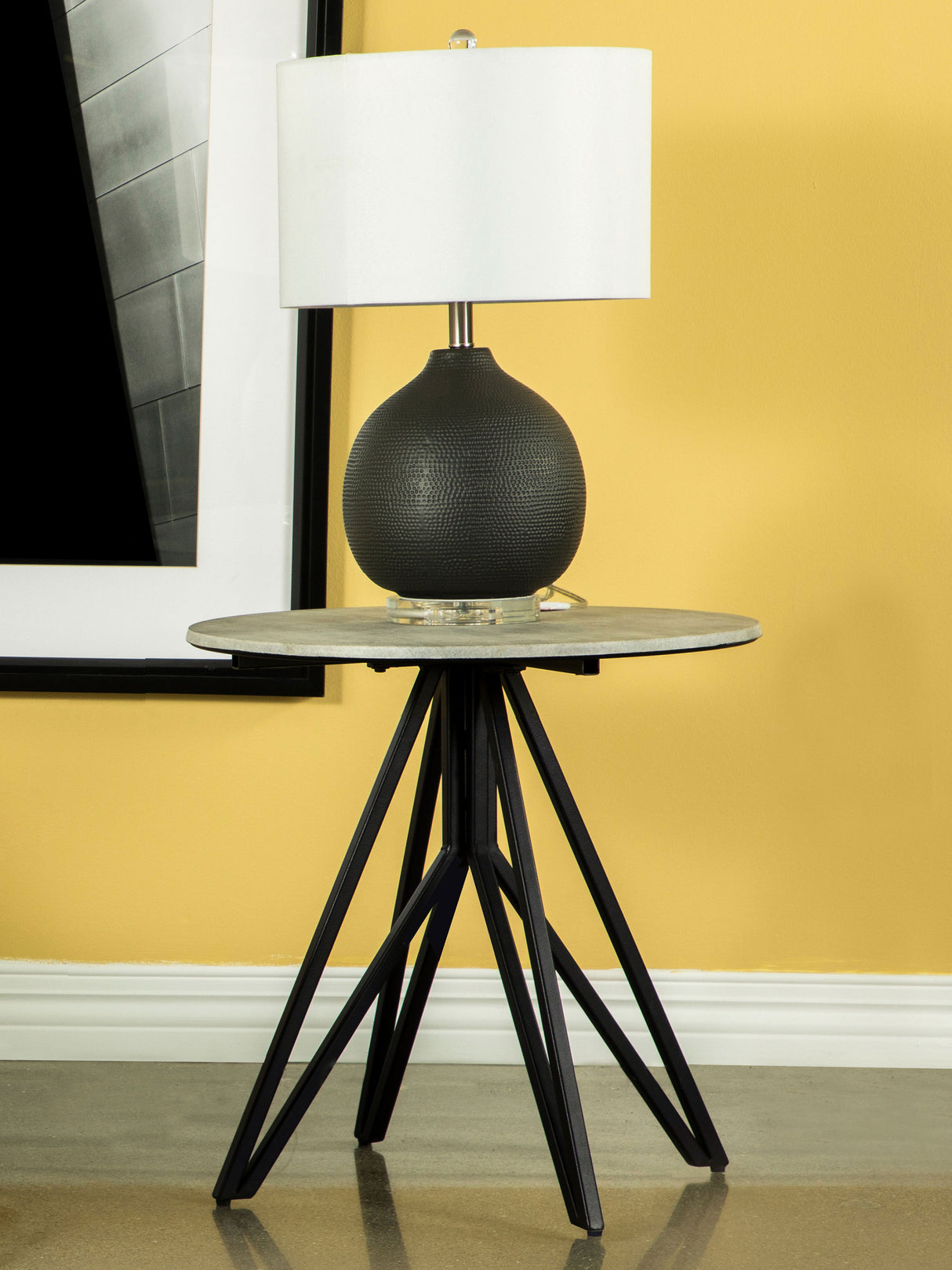 Hadi Round End Table With Hairpin Legs Cement And Gunmetal
