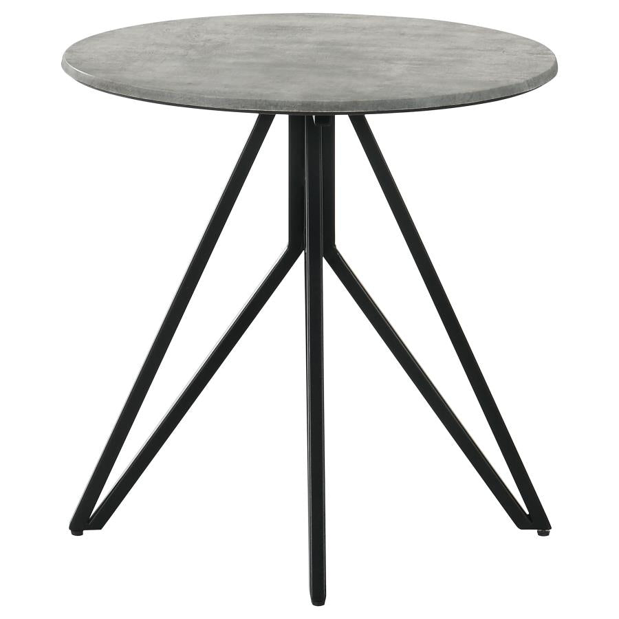Hadi Round End Table With Hairpin Legs Cement And Gunmetal