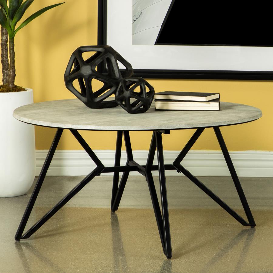 Hadi Round Coffee Table With Hairpin Legs Cement And Gunmetal