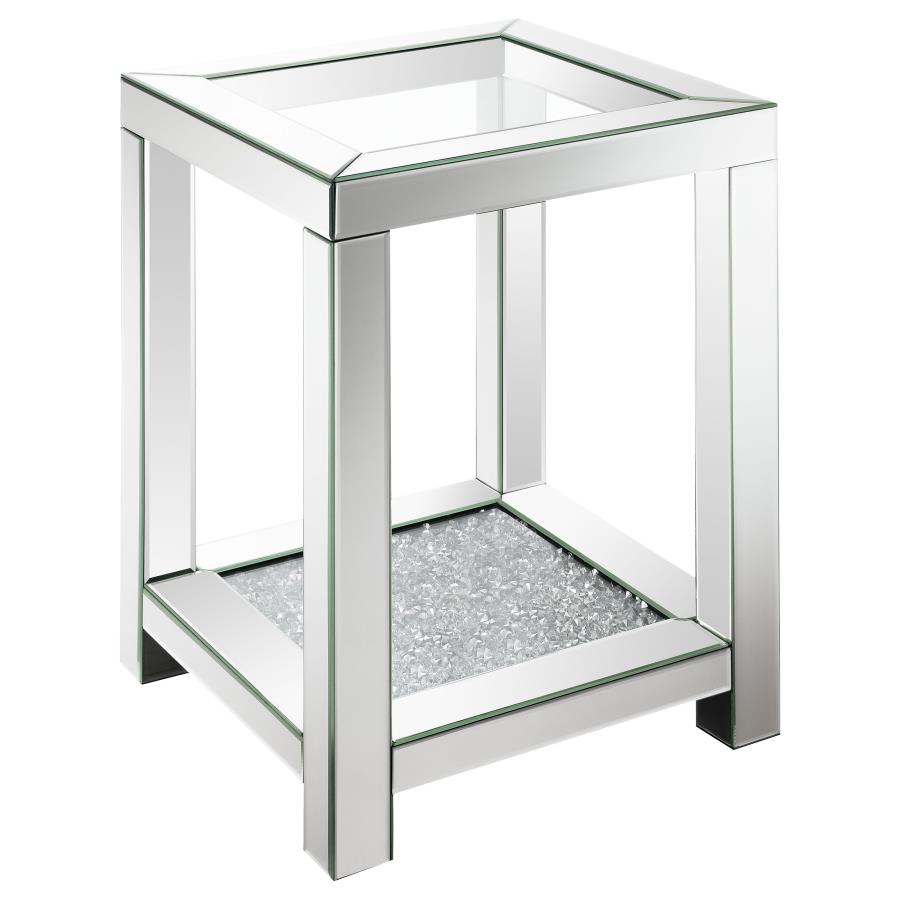 Valentina Square End Table With Glass Top Mirror