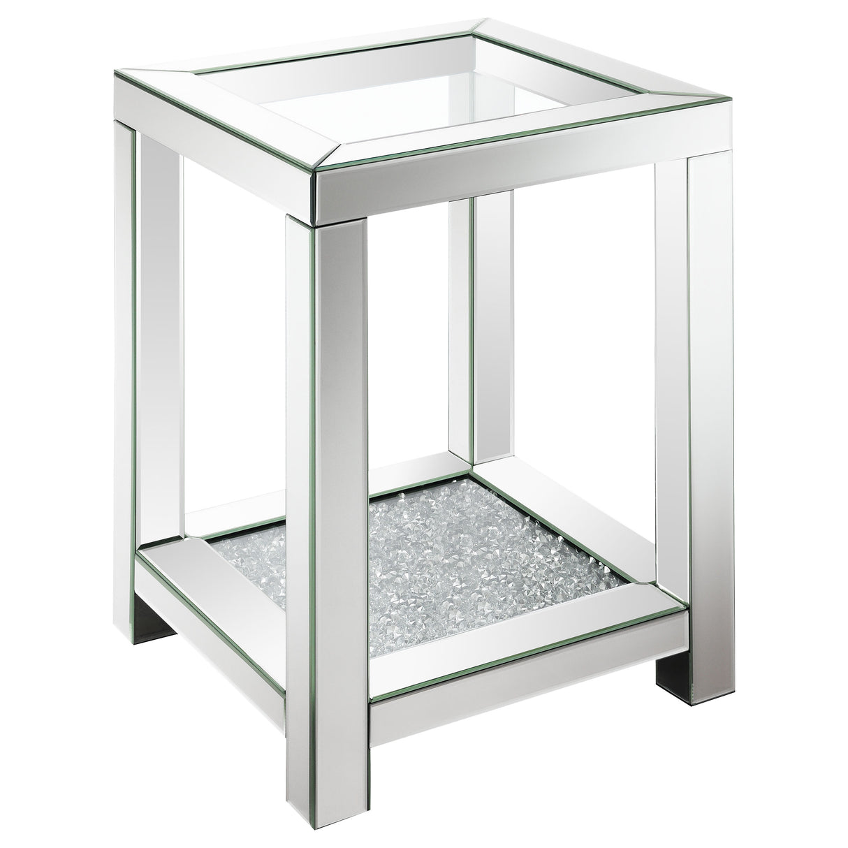 Valentina Square End Table With Glass Top Mirror