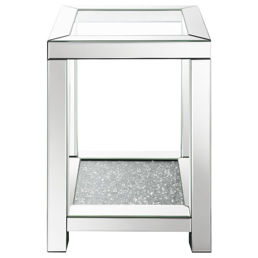 Valentina Square End Table With Glass Top Mirror