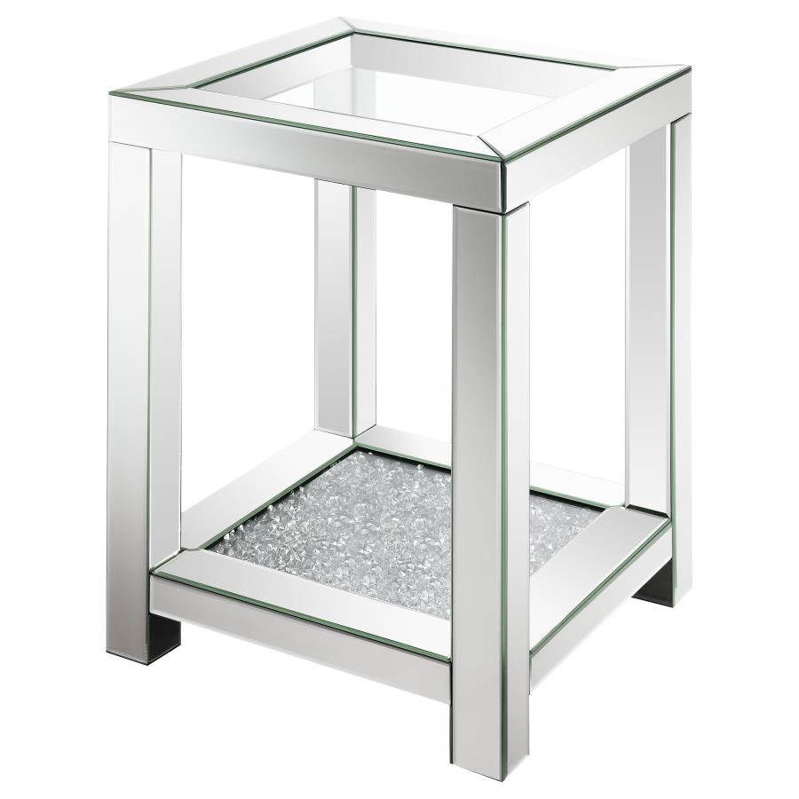 Valentina Square End Table With Glass Top Mirror