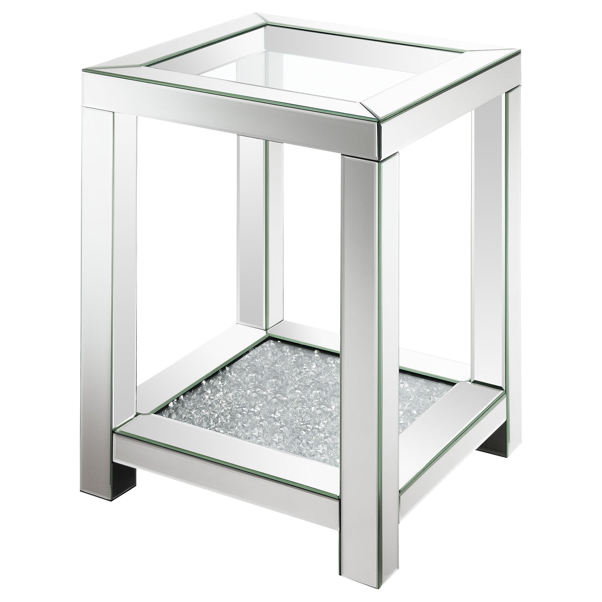 Valentina Square End Table With Glass Top Mirror