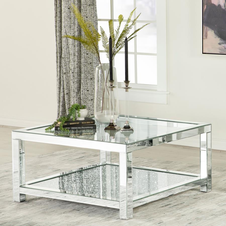 Valentina Rectangular Coffee Table With Glass Top Mirror