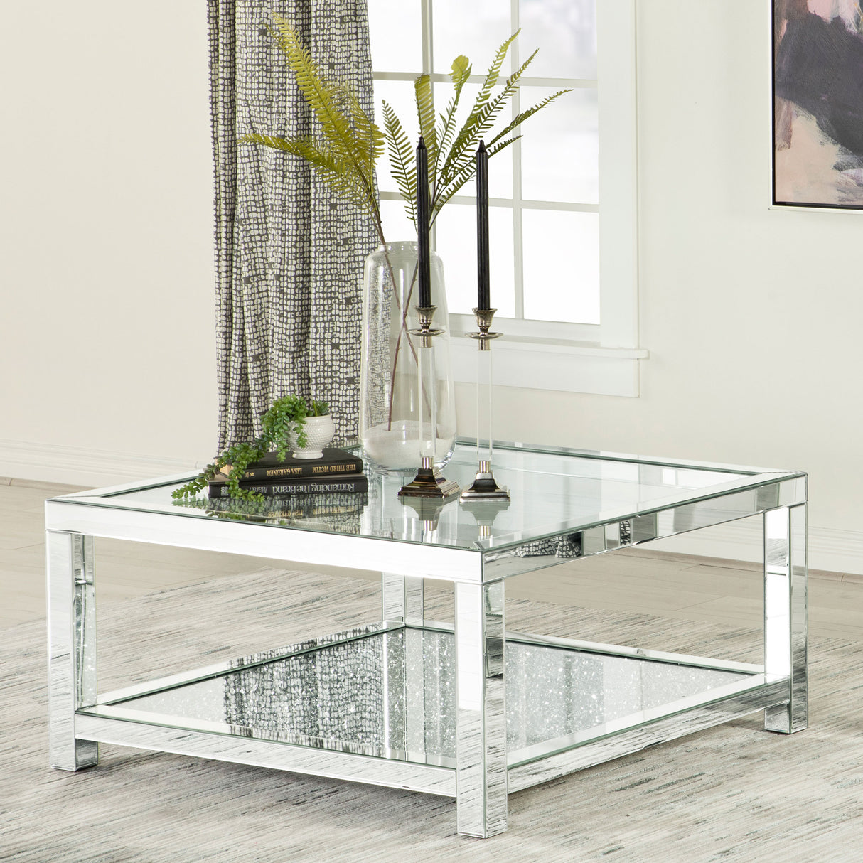 Valentina Rectangular Coffee Table With Glass Top Mirror