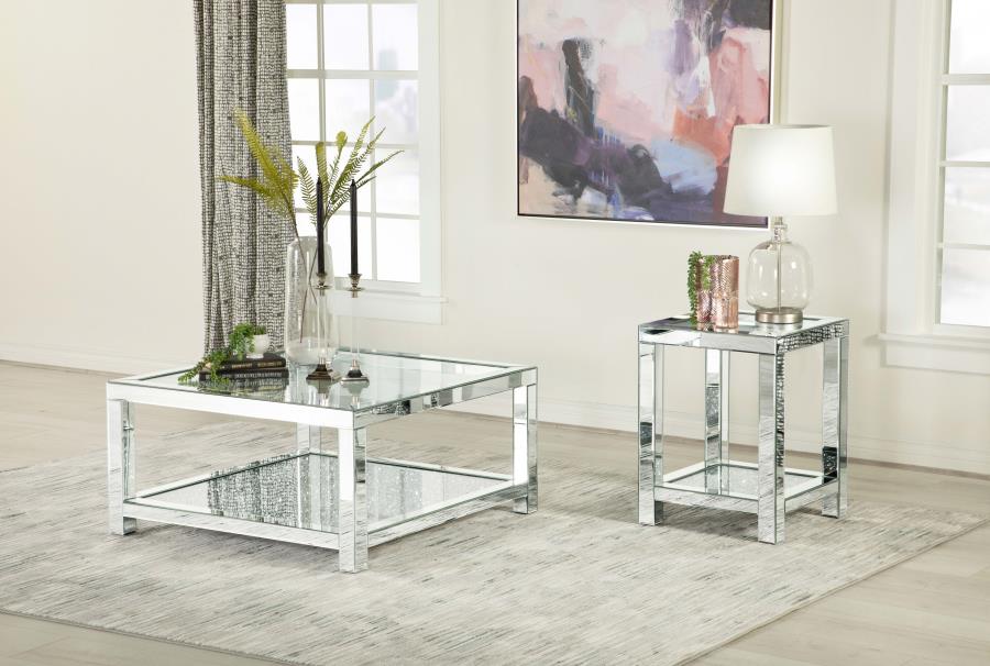 Valentina Rectangular Coffee Table With Glass Top Mirror