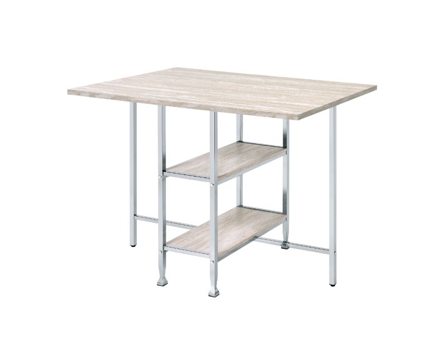 Raine Antique White & Chrome Finish Counter Height Table