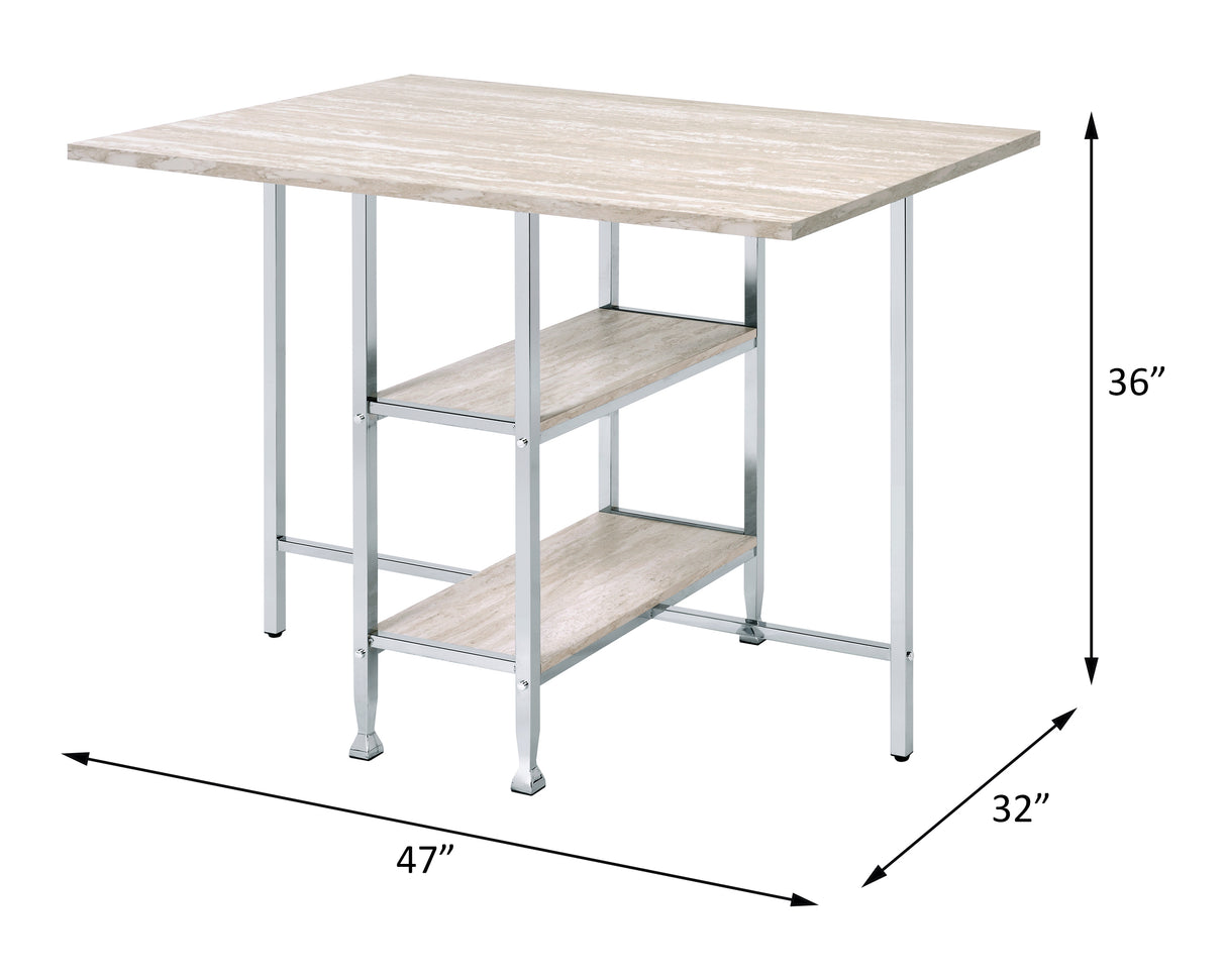 Raine Antique White & Chrome Finish Counter Height Table