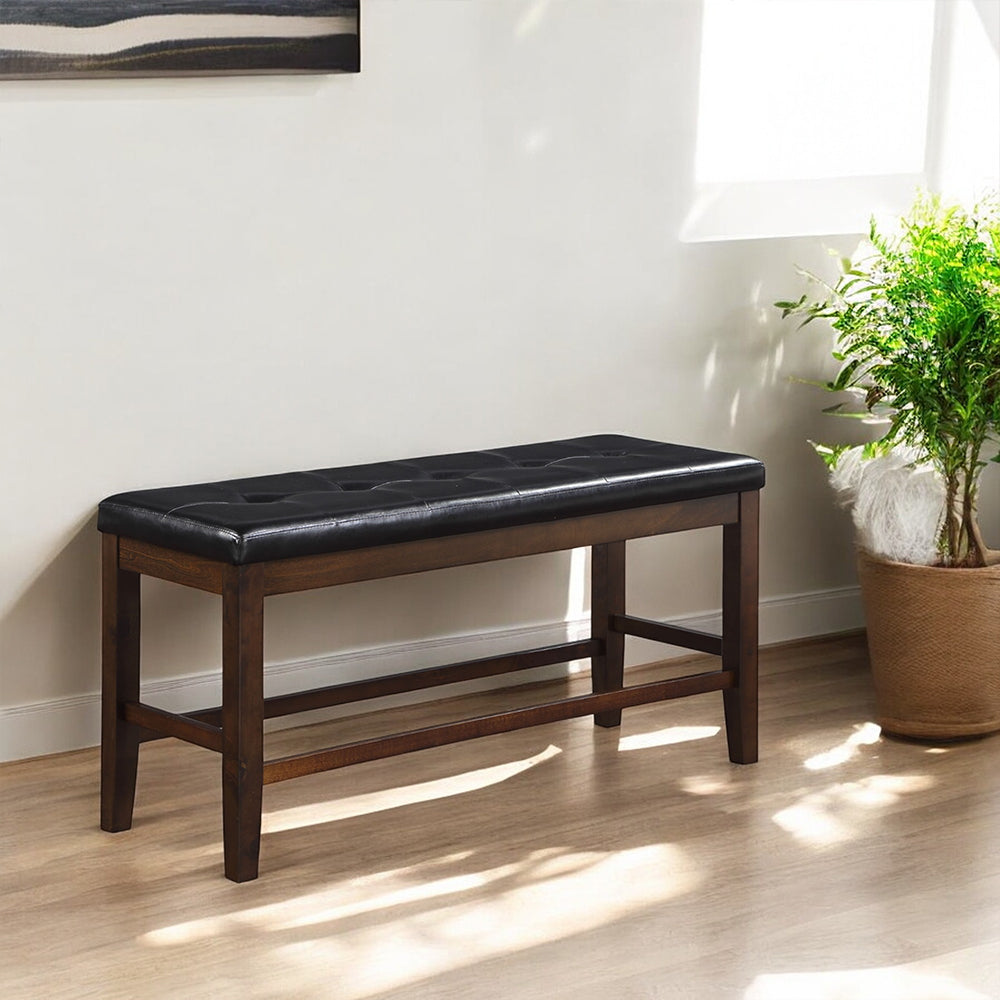 Urbana Black Synthetic Leather & Espresso Finish Counter Height Bench