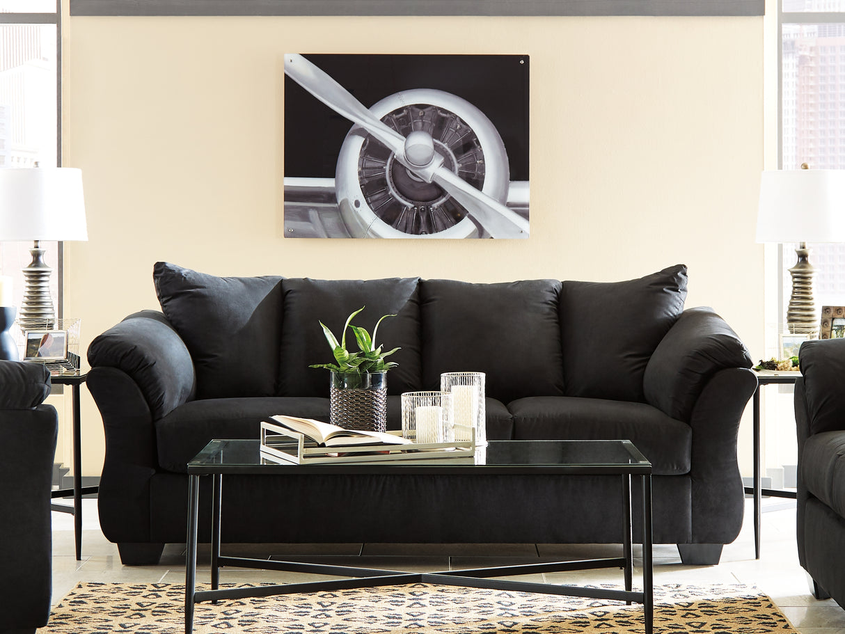 Darcy Black Sofa, Loveseat, Chair And Ottoman