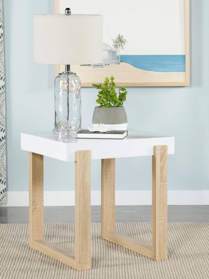 Pala Rectangular End Table With Sled Base White High Gloss And Natural