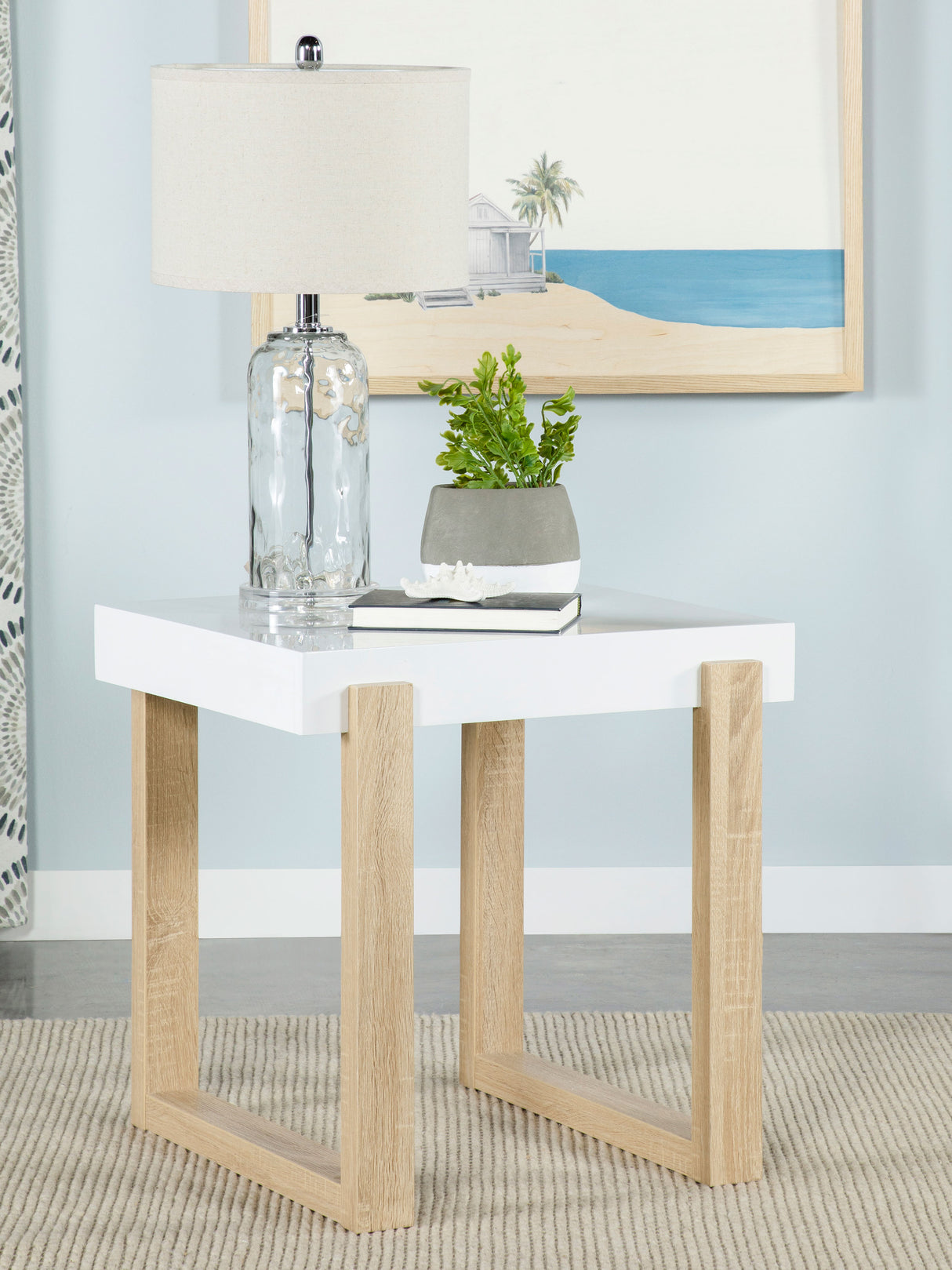 Pala Rectangular End Table With Sled Base White High Gloss And Natural