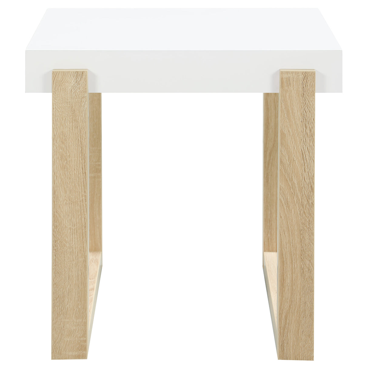 Pala Rectangular End Table With Sled Base White High Gloss And Natural