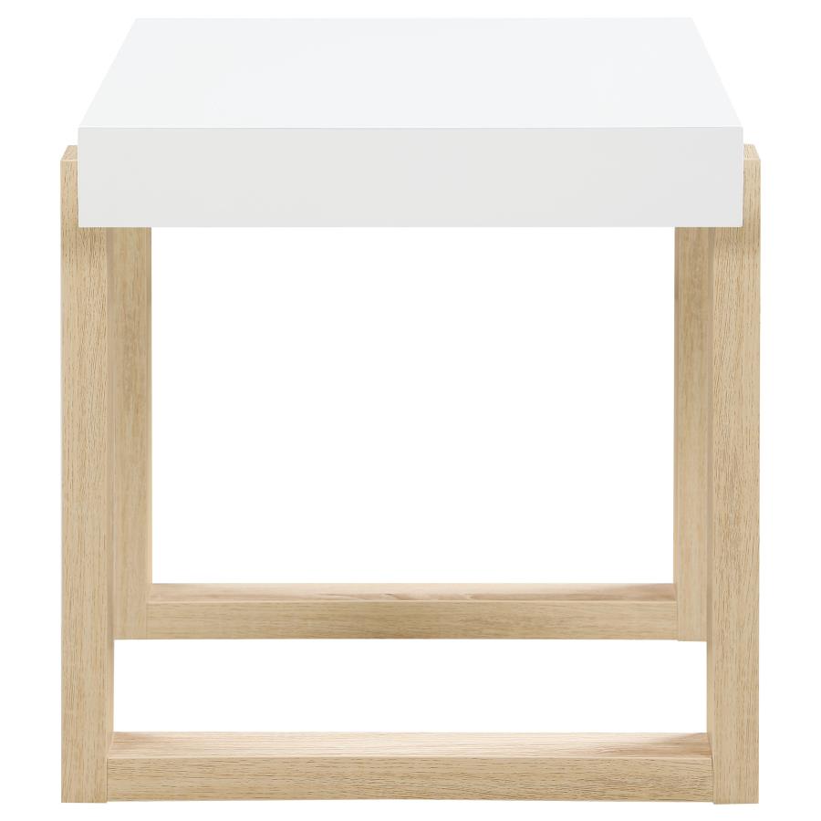 Pala Rectangular End Table With Sled Base White High Gloss And Natural