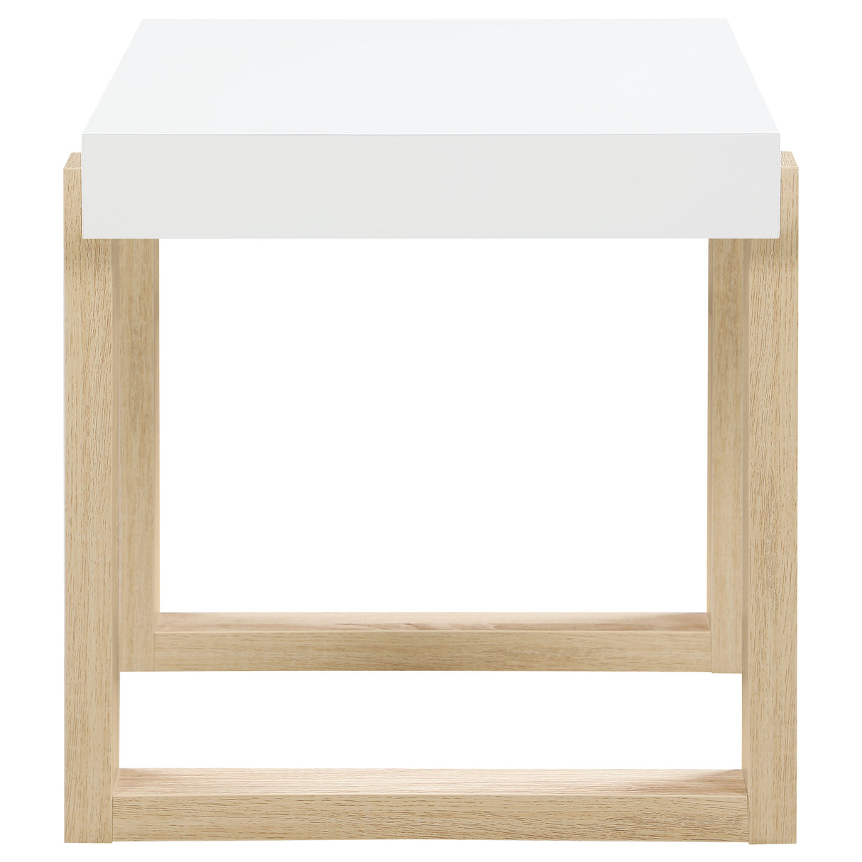 Pala Rectangular End Table With Sled Base White High Gloss And Natural