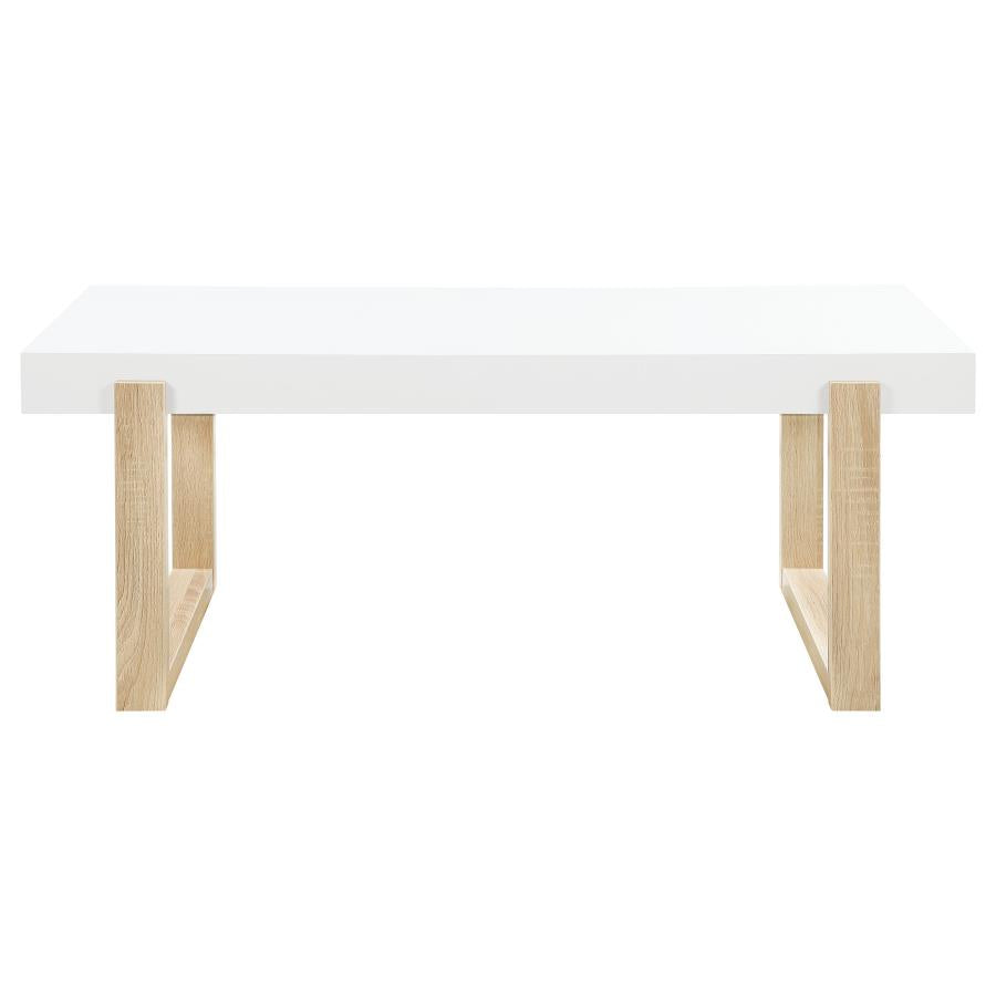 Pala Rectangular Coffee Table With Sled Base White High Gloss And Natural