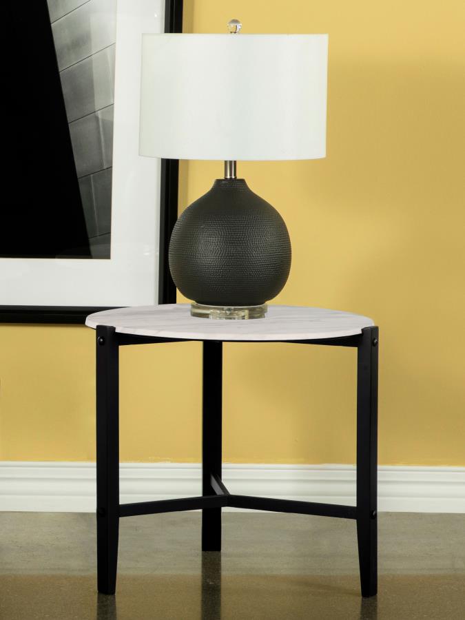 Tandi Round End Table Faux White Marble And Black