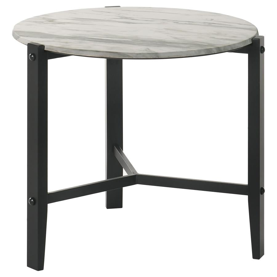 Tandi Round End Table Faux White Marble And Black
