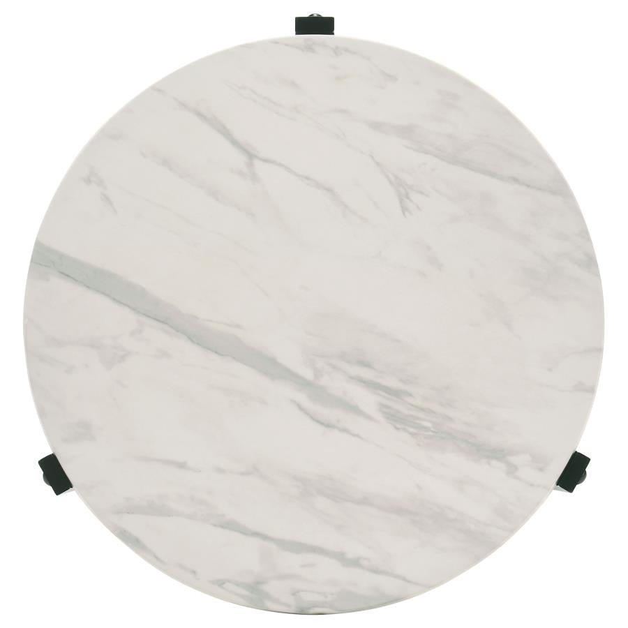 Tandi Round End Table Faux White Marble And Black