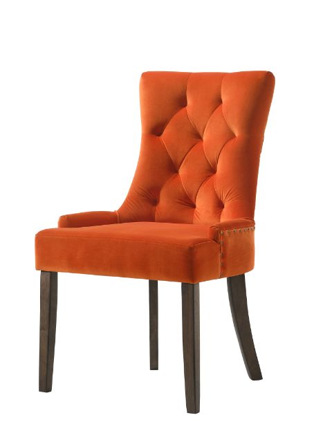 Farren Orange Velvet & Weathered Oak Finish Side Chair (Set-2)