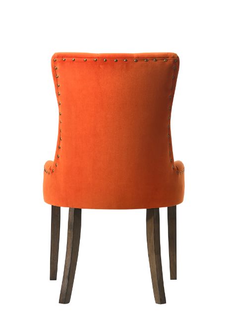 Farren Orange Velvet & Weathered Oak Finish Side Chair (Set-2)