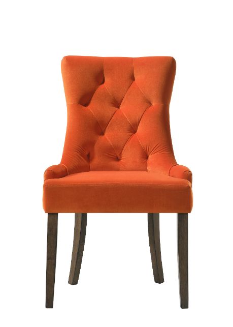 Farren Orange Velvet & Weathered Oak Finish Side Chair (Set-2)
