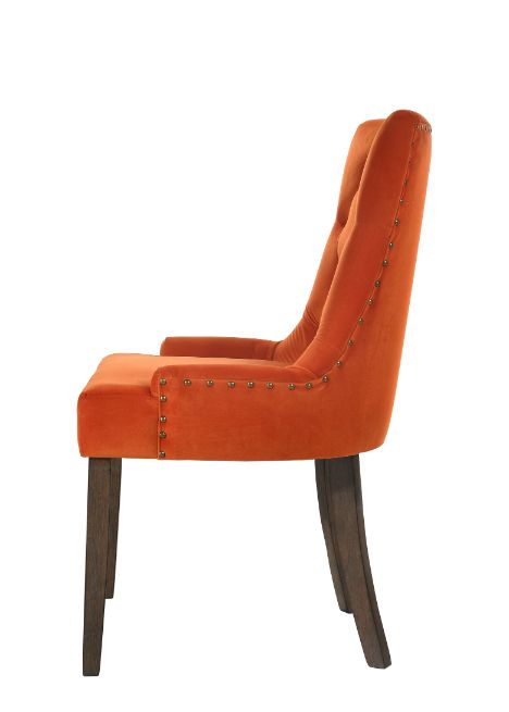 Farren Orange Velvet & Weathered Oak Finish Side Chair (Set-2)