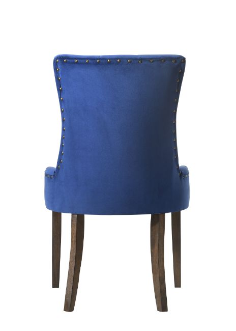 Farren Blue Velvet & Weathered Oak Finish Side Chair (Set-2)