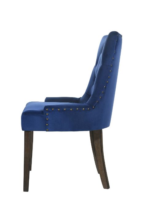 Farren Blue Velvet & Weathered Oak Finish Side Chair (Set-2)