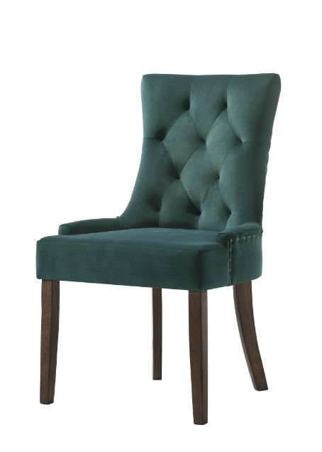 Farren Green Velvet & Weathered Oak Finish Side Chair (Set-2)