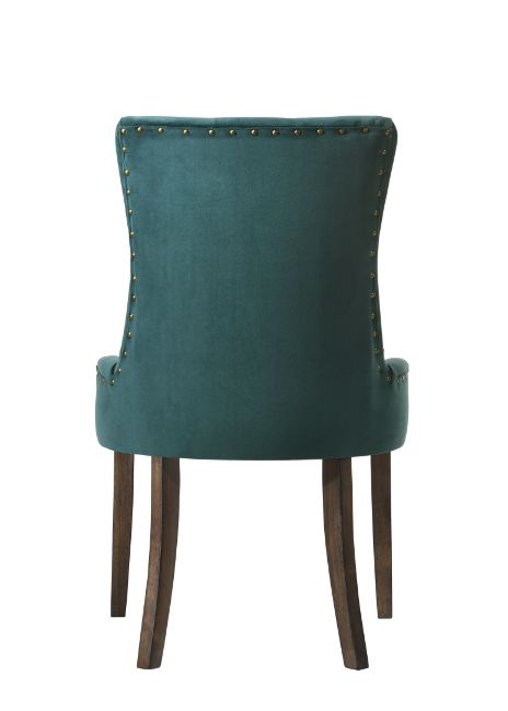 Farren Green Velvet & Weathered Oak Finish Side Chair (Set-2)