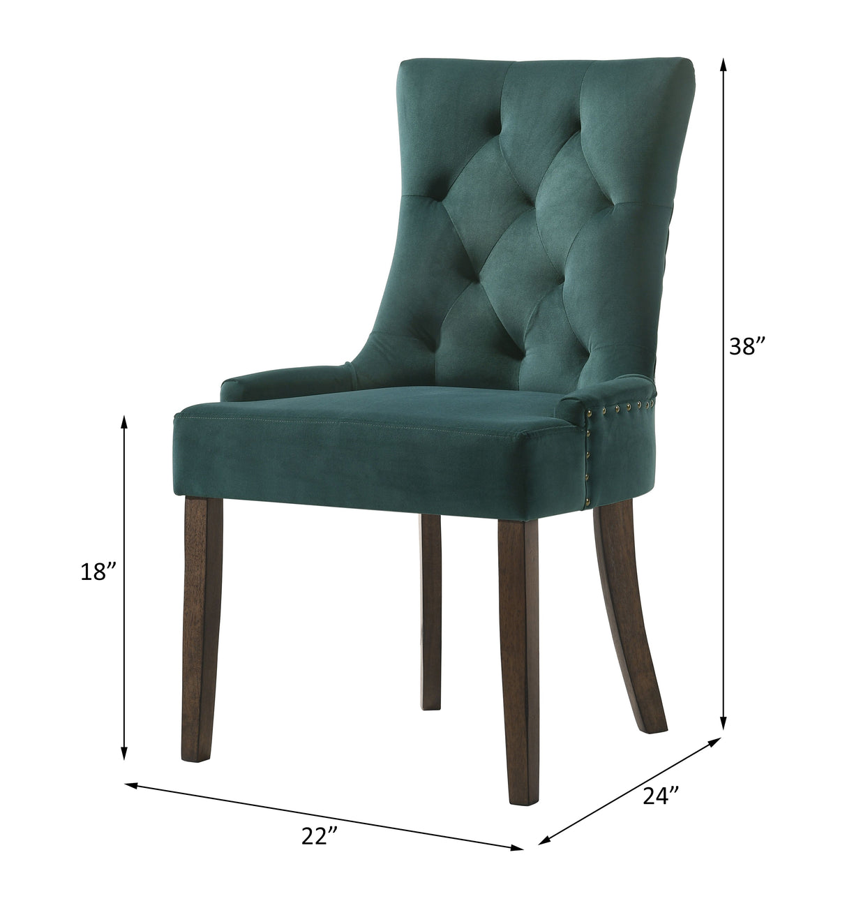 Farren Green Velvet & Weathered Oak Finish Side Chair (Set-2)