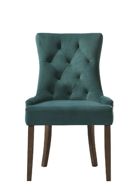 Farren Green Velvet & Weathered Oak Finish Side Chair (Set-2)