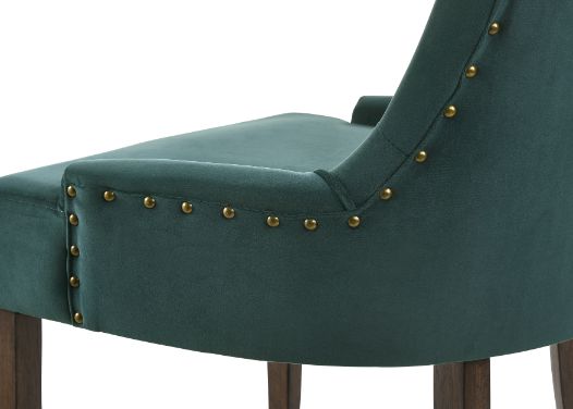 Farren Green Velvet & Weathered Oak Finish Side Chair (Set-2)
