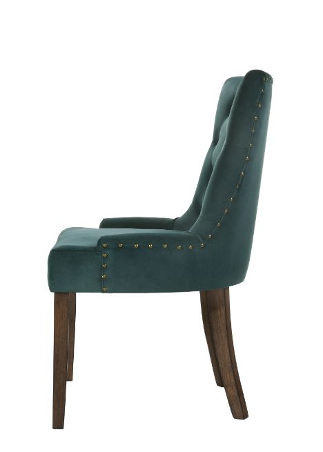 Farren Green Velvet & Weathered Oak Finish Side Chair (Set-2)