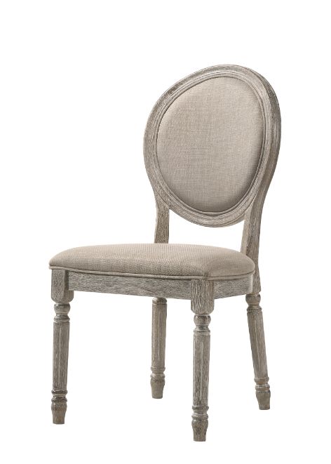 Faustine Tan Fabric & Salvaged Light Oak Finish Side Chair (Set-2)