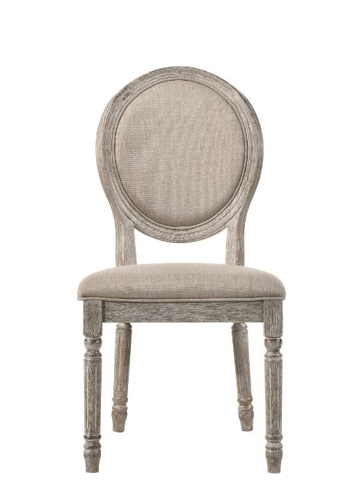 Faustine Tan Fabric & Salvaged Light Oak Finish Side Chair (Set-2)