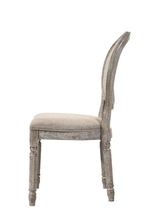 Faustine Tan Fabric & Salvaged Light Oak Finish Side Chair (Set-2)