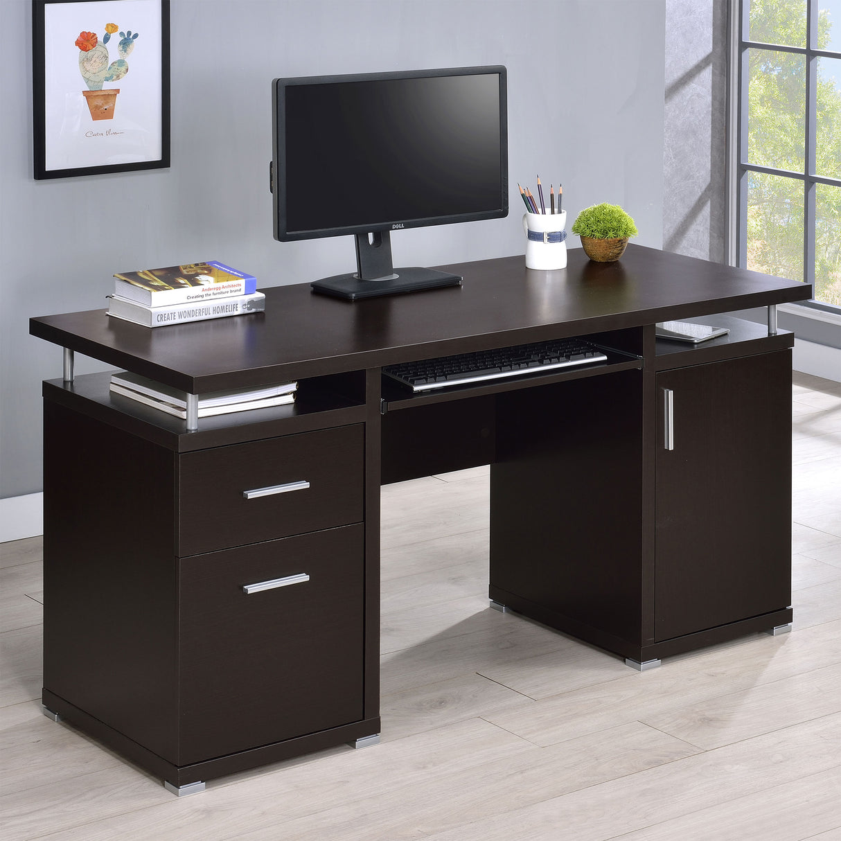 Tracy 2-Drawer Computer Desk Cappuccino