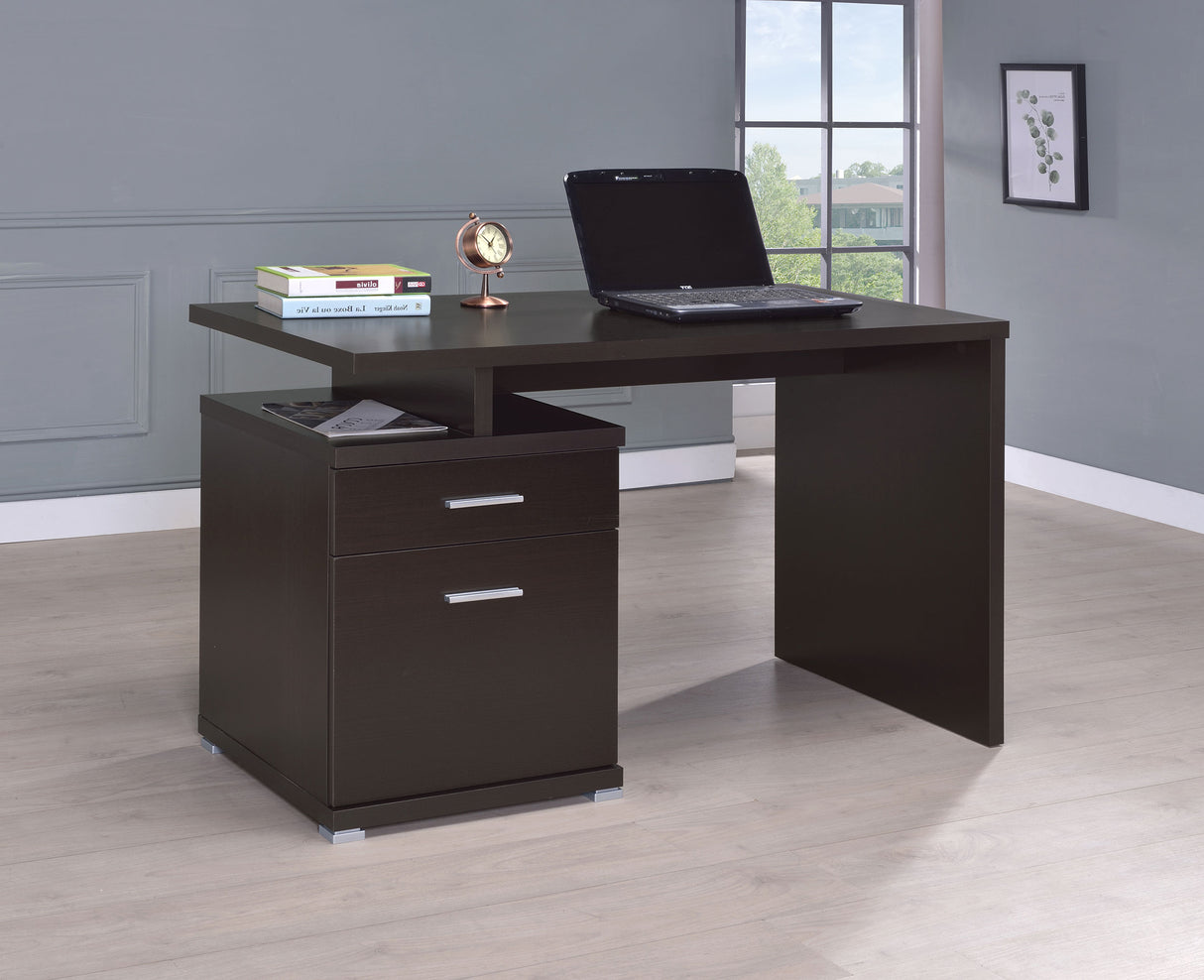 Irving 2-Drawer Office Desk With Cabinet Cappuccino